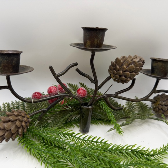 Rustic Metal Pinecone Wine Bottle Candle Stick Holder - Picture 9 of 17
